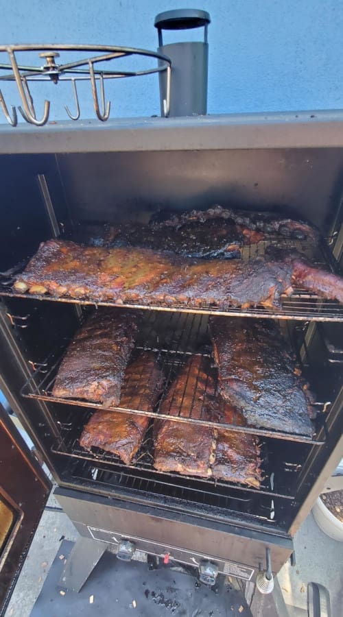 Smoker filled with ribs