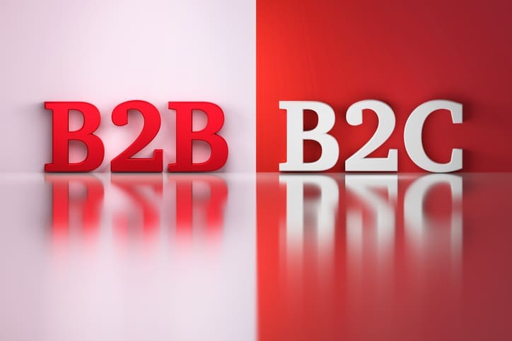 B2B and B2C words in white and red colors