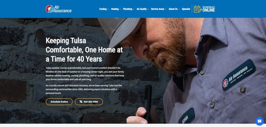A screenshot of an HVAC company website built by EdwardsSchoen