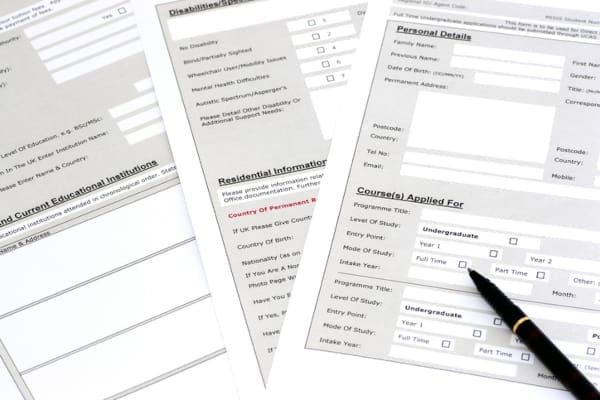 A paper version of a college application