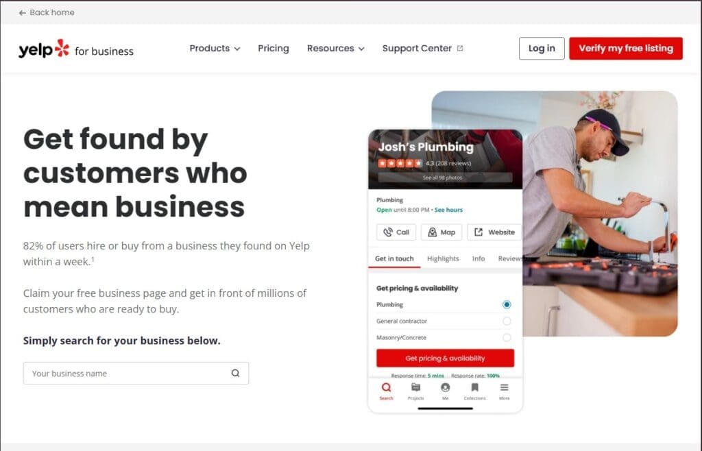 A screenshot of the Yelp for Business page